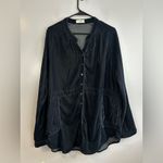 Natural Life Laid Back Deep Slate Blue Velvet Button Down Top/Blouse Size Large Photo 1