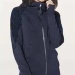 Lululemon Hoodie Womens 12 Blue Full Zip Floral Sleeve Thumb Holes Sweatshirt Photo 0