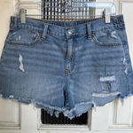 Aerie  Womens Denim Shorts Distressed Frayed Hem Mid Rise Size Medium Photo 0