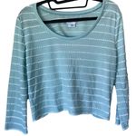 Cooperative  Open Back Scalloped Aqua Light Blue striped bow white top Si… Photo 2
