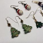 Lot Of 4 Earrings Pierced Christmas Holiday Dangle / Christmas Trees / Snowmen Photo 2