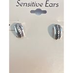 Silver Tone Etched Half Hoop Earrings Sensitive Ears Hypoallergenic .5" New Card Photo 1