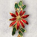 Vintage Estate Holiday Poinsettia Gold Tone Brooch Pin Christmas Party Photo 3