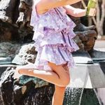 ASOS LUXE Ruffle One Shoulder Jacquard Mini Dress Purple Silver 6 Runs Small Photo 8