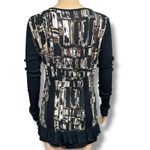 Dolcezza Womens Shirt Top Full Zip Long Sleeve Ribbed Ruffled Hem Black Brown S Photo 2