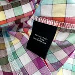 Lafayette 148  rainbow check ruffle neck blouse sz 10 Photo 4
