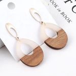 White Wooden Geometric Teardrop Earrings Photo 0