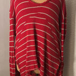 Free People  Waffle Knit High Low Oversized S Red/Beige Nautical Cherry Girl Boho Photo 0