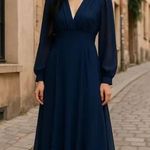 Lulus Navy Blue Dramatic Plunging Front & Back Maxi Dress with Slit Size Large Photo 0