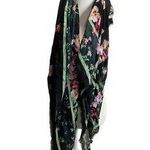 Black Green Pink Floral Silk Fashion Scarf Rectangle Sheer Photo 0