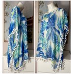 SheIn Blue White Tropical Floral Sheer Tassel Beach Cover Up Size Large Photo 6