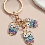 Colorful Glitter Owl Keychain Blues & Pink Blue Photo 0