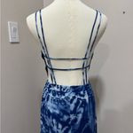 Lulus Lulu’s Live in Harmony Blue Boho Beachy Tie-Dye Slit V‎ Neck Maxi Dress Small S Photo 4