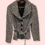 Harvé Benard Vintage 90’s wide collar old money leopard tie front chunky button sweater warm Photo 1