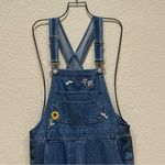 Vintage Agapo Denim Floral Embroidered Crop Bib Overalls Boho Hippie Medium M Blue Photo 3
