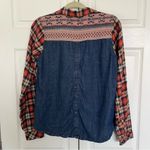 Miss Me Women’s  Flannel Plaid and Jean Aztec Print Shirt Size S Photo 5