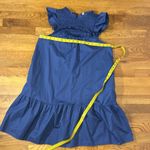 Old Navy  Blue Ruffle Smocked High Neck Cut out Cotton Midi Dress Womens Medium Photo 4