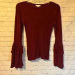 Leith Maroon Ruffle Bell Sleeve Top, XS Photo 1