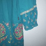 EGO  LP Kurta Smocked Cotton Dress Petite in Turquoise Gold Paint Petite Photo 6