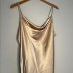 Bebe  Gold Satin Slip Dress Adjustable Strap Drape Neck Sexy Size XL Midi Silky Photo 1