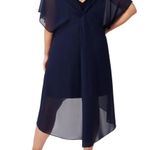 Adrianna Papell Dress SZ Small NWT Navy Chiffon Overlay Draped Evening Cocktail Photo 2