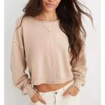 Aerie Beach Party Cropped Long Sleeve Crewneck Sweatshirt Top Tan Large Photo 0