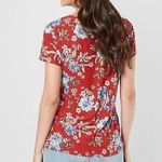 Buckle DAYTRIP Floral Strappy Top Red Blue White Short Sleeve Cutout Tee Small Photo 2