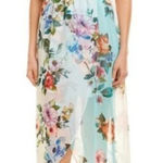 Lavender Brown Blue Floral High Low Spaghetti Strap Dress Sz. M Photo 0