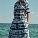 Mango  MNG Blue Tie Dye Open Back Puff Sleeve Cotton Maxi Dress 8 Photo 2