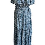 Fresha London Strapless Tiered Ruffle Maxi Leaf Palm Print Dress XS Green Photo 0