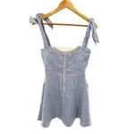 Bardot Y2K Stripe Linen Mini Dress Tie Straps Cutout Bust Nautical Coastal XS 4 Photo 2