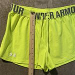 Under Armour  Shorts Womens Medium Semi Fitted Neon Yellow Heat Gear Spell Out Photo 3