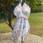 Lulu’s Beautiful Presence Light Blue Floral Chiffon Halter Mini Dress Size M Photo 1