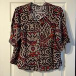 East 5th Button Down Blouse Brown Leopard Aztec 3/4 Sleeve 1X Photo 0