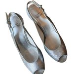Stuart Weitzman Pump Vevey Galactic Silver Glitter Peep Toe Spain Leather 8 EUC Photo 6