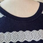 American Eagle  Blue Sweater With White Crocheted Stripes Photo 4