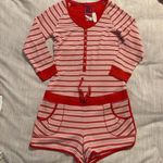 Victoria's Secret Victoria’s Secret Pink & Red Striped One Piece Romper Sleepwear Pajamas Photo 0