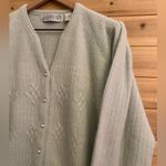 VNTG Kerri & Kelsey Small Green Coquette Cable Knit Ribbed Button Front Cardigan Photo 3