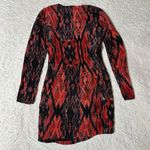 Parker 100% Silk Yolanda Iguana Stretch Red Black Ikat Print Mini Dress Photo 2