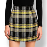 New Grey Lab Black Yellow Plaid Tweed Mini Skirt Preppy Academia Fall Winter S Photo 0