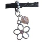 Davinci Black Braided Leather Bracelet Silver Plated Flower Pink Crystal Charm Photo 1