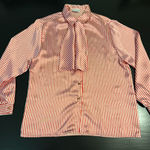 Vintage Russ Red and White Striped Blouse with Bow size women’s 14 made in USA Photo 0