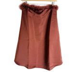 We Wore What  Maroon Brown Strapless Ostrich Feather Trim Satin Mini Dress Size 0 Photo 2