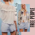 Free People shorts Medium floral embroidered cotton linen high waist boho Photo 6