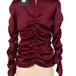 Andrew Marc Marc New York Burgundy Wine Ruched Long Sleeved Blouse Size M Photo 1