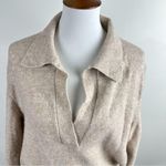 White House | Black Market WHBM Long Sleeve Cozy Polo Sweater Relaxed Cozy Knit Medium Mocha Cream Photo 10