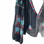 Free People  FP One Embroidered Tassel Tie Top Small Navy Blue Photo 70