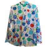 Talbots  Womens Size Large Multicolor Apple Novelty Artsy Print Button Up Shirt Photo 3
