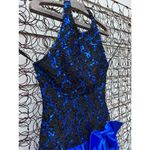 Vintage 80s Scarlett Nite Sequin Halter Metallic Fit Flare Mini Prom Dress Blue Photo 4