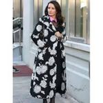 Kasper Floral Leaf Print Midi Cocktail Trench Coat Black White sz 10 Photo 9